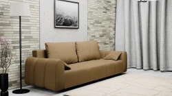 Duża Nowoczesna Kanapa Rozkładana Sofa z Funkcją Spania i Pojemnikiem Chill Beżowa