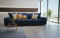 Duża Nowoczesna Kanapa Rozkładana Sofa z Funkcją Spania i Pojemnikiem Gretta Granatowa