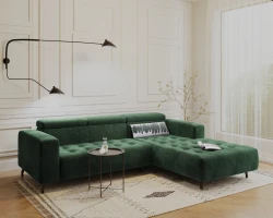 Kanapa Sofa Narożna Narożnik Barbados z Regulowanymi Zagłówkami Zielony Prawy