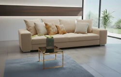 Duża Nowoczesna Kanapa Rozkładana Sofa z Funkcją Spania i Pojemnikiem Gretta Beżowa