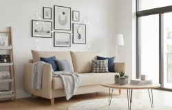 Sofa Rozkładana Kanapa z Funkcją Spania i Pojemnikiem do Salonu Look Beżowa