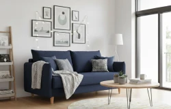 Sofa Rozkładana Kanapa z Funkcją Spania i Pojemnikiem do Salonu Look Granatowa