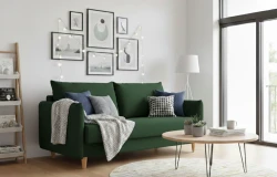 Sofa Rozkładana Kanapa z Funkcją Spania i Pojemnikiem do Salonu Look Zielona