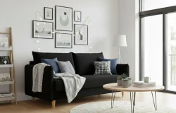 Sofa Rozkładana Kanapa z Funkcją Spania i Pojemnikiem do Salonu Look Czarna