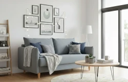Sofa Rozkładana Kanapa z Funkcją Spania i Pojemnikiem do Salonu Look Szara