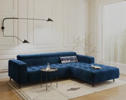 Kanapa Sofa Narożna Narożnik Barbados z Regulowanymi Zagłówkami Granatowy Prawy
