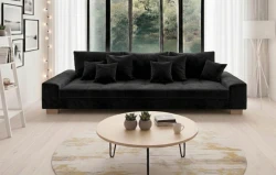 Nowoczesna Kanapa Rozkładana Sofa z Funkcją Spania i Pojemnikiem do Salonu Magic Czarna