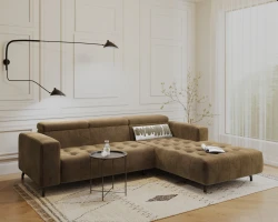 Kanapa Sofa Narożna Narożnik Barbados z Regulowanymi Zagłówkami Brązowy Prawy