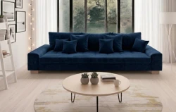 Nowoczesna Kanapa Rozkładana Sofa z Funkcją Spania i Pojemnikiem do Salonu Magic Granatowa