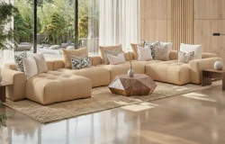 Duży Nowoczesny Narożnik Modułowy Sofa Narożna w Kształcie U Akcent Beż