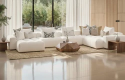Duży Nowoczesny Narożnik Modułowy Sofa Narożna w Kształcie U Akcent Biały