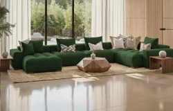 Duży Nowoczesny Narożnik Modułowy Sofa Narożna w Kształcie U Akcent Zielony