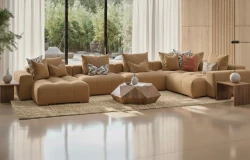 Duży Nowoczesny Narożnik Modułowy Sofa Narożna w Kształcie U Akcent Ciemny Beż