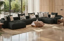 Duży Nowoczesny Narożnik Modułowy Sofa Narożna w Kształcie U Akcent Czarny