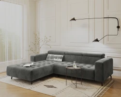Kanapa Sofa Narożna Narożnik Barbados z Regulowanymi Zagłówkami Szary Lewy