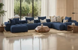 Duży Nowoczesny Narożnik Modułowy Sofa Narożna w Kształcie U Akcent Granatowy