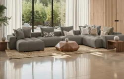 Duży Nowoczesny Narożnik Modułowy Sofa Narożna w Kształcie U Akcent Szary