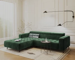 Kanapa Sofa Narożna Narożnik Barbados z Regulowanymi Zagłówkami Zielony Lewy