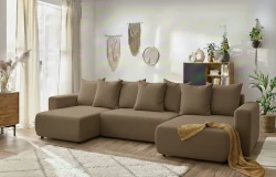 Narożnik z Funkcją Spania w Kształcie U Rozkładany do Salonu Urban Brązowy