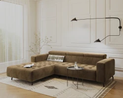 Kanapa Sofa Narożna Narożnik Barbados z Regulowanymi Zagłówkami Brązowy Lewy