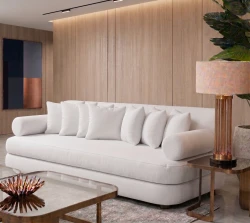 Kanapa z Funkcją Spania Sofa Rozkładana do Salonu Japandi Miami Biała