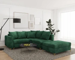 Kanapa Narożnik z Funkcją Spania i Pojemnikiem LOFT Mini Prince Zielony Prawy