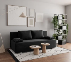 Sofa Kanapa Rozkładana z Funkcją Spania z Pojemnikiem Italia Czarna