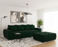 Kanapa Rozkładana Sofa z Funkcją Spania i Pojemnikiem Dakota Butelkowa Zieleń