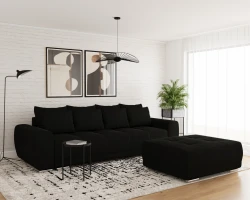 Kanapa Rozkładana Sofa z Funkcją Spania i Pojemnikiem Dakota Czarna