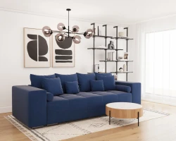 Duża Nowoczesna Kanapa Rozkładana Sofa z Funkcją Spania i Pojemnikiem Hilton Granatowa