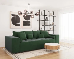 Duża Nowoczesna Kanapa Rozkładana Sofa z Funkcją Spania i Pojemnikiem Hilton Zielona