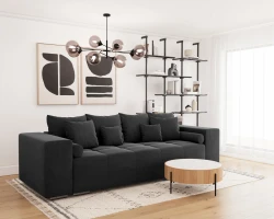 Duża Nowoczesna Kanapa Rozkładana Sofa z Funkcją Spania i Pojemnikiem Hilton Czarna
