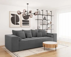 Duża Nowoczesna Kanapa Rozkładana Sofa z Funkcją Spania i Pojemnikiem Hilton Szara